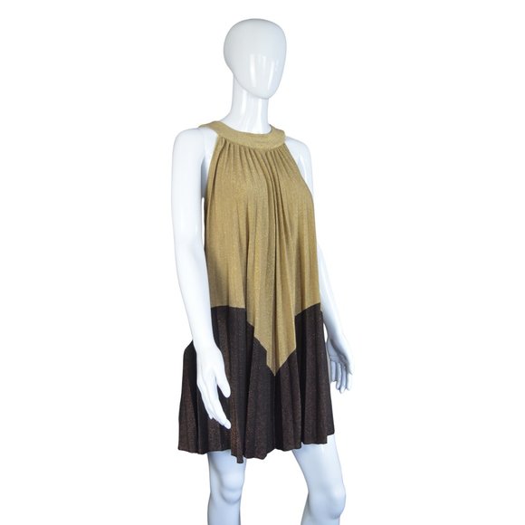 NWT Free People Gold and Metallic Plum Pleated Halter Top/Mini Dress - Size S - Picture 10 of 11